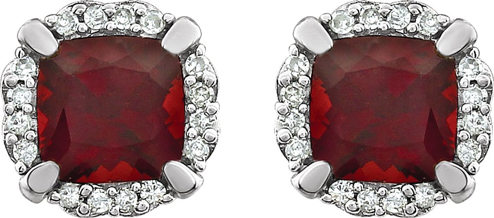 14K White Natural Mozambique Garnet & 1/10 CTW Natural Diamond Earrings