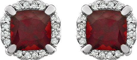 14K White Natural Mozambique Garnet & 1/10 CTW Natural Diamond Earrings