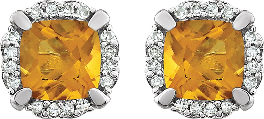 14K White Natural Citrine & 1/10 CTW Natural Diamond Earrings