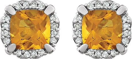 14K White Natural Citrine & 1/10 CTW Natural Diamond Earrings