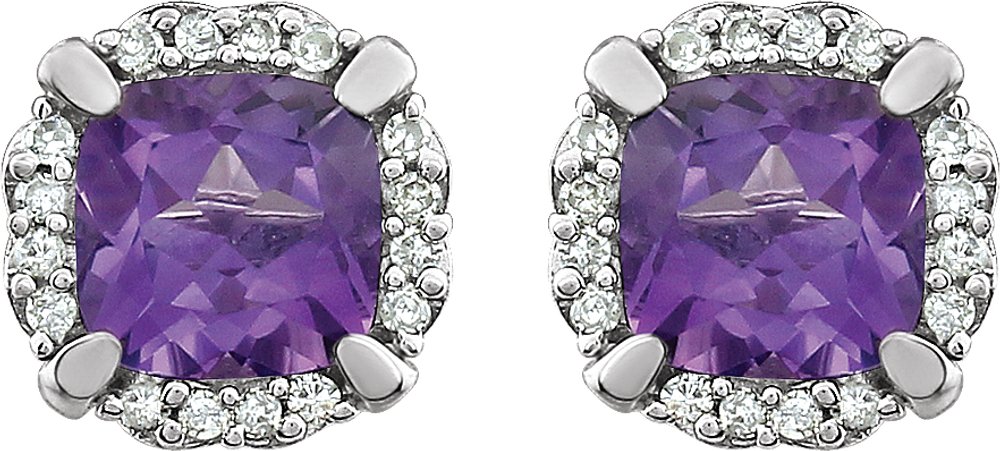 14K White Gold Natural Amethyst & 1/10 CTW Natural Diamond Earrings