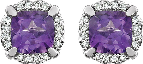 14K White Gold Natural Amethyst & 1/10 CTW Natural Diamond Earrings
