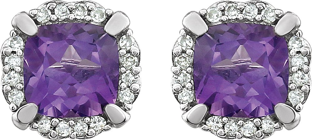 14K White Natural Amethyst & 1/10 CTW Natural Diamond Earrings