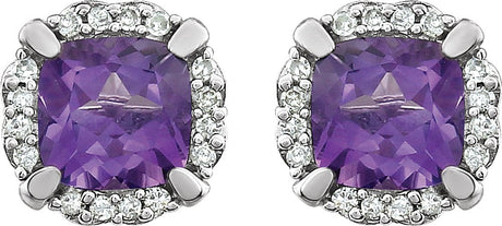 14K White Natural Amethyst & 1/10 CTW Natural Diamond Earrings