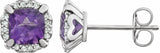 14K White Natural Amethyst & 1/10 CTW Natural Diamond Earrings