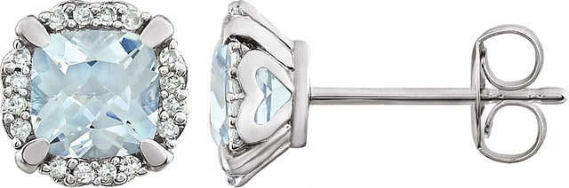 14K White Natural Aquamarine & 1/10 CTW Natural Diamond Earrings