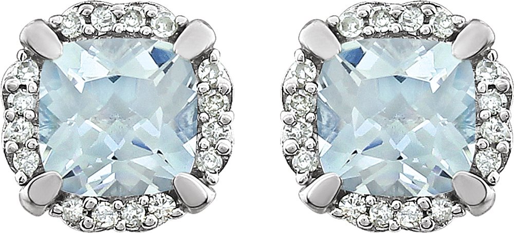 14K White Natural Aquamarine & 1/10 CTW Natural Diamond Earrings