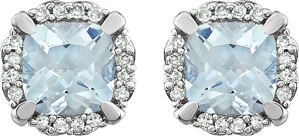 14K White Natural Aquamarine & 1/10 CTW Natural Diamond Earrings