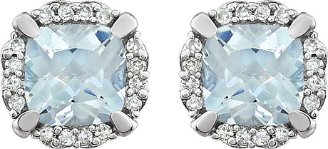 14K White Natural Aquamarine & 1/10 CTW Natural Diamond Earrings