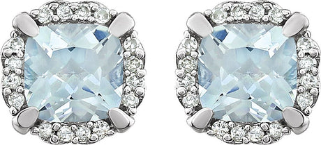 14K White Gold Natural Aquamarine & 1/10 CTW Natural Diamond Earrings