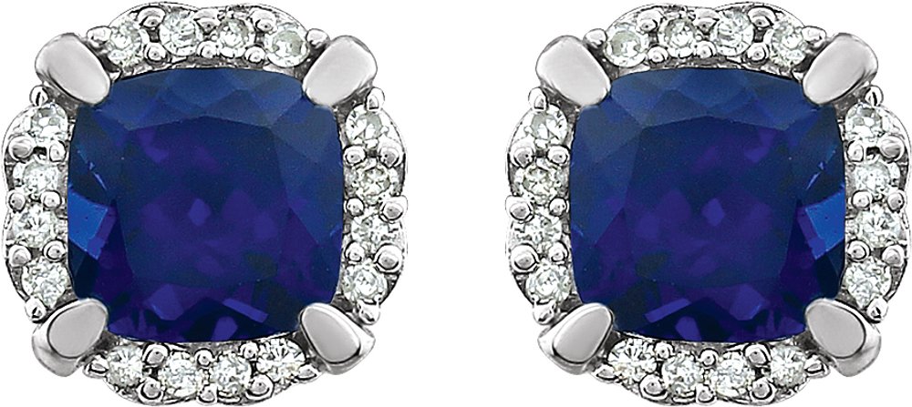 14K White Lab-Grown Blue Sapphire & 1/10 CTW Natural Diamond Earrings