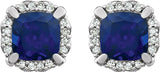 14K White Lab-Grown Blue Sapphire & 1/10 CTW Natural Diamond Earrings