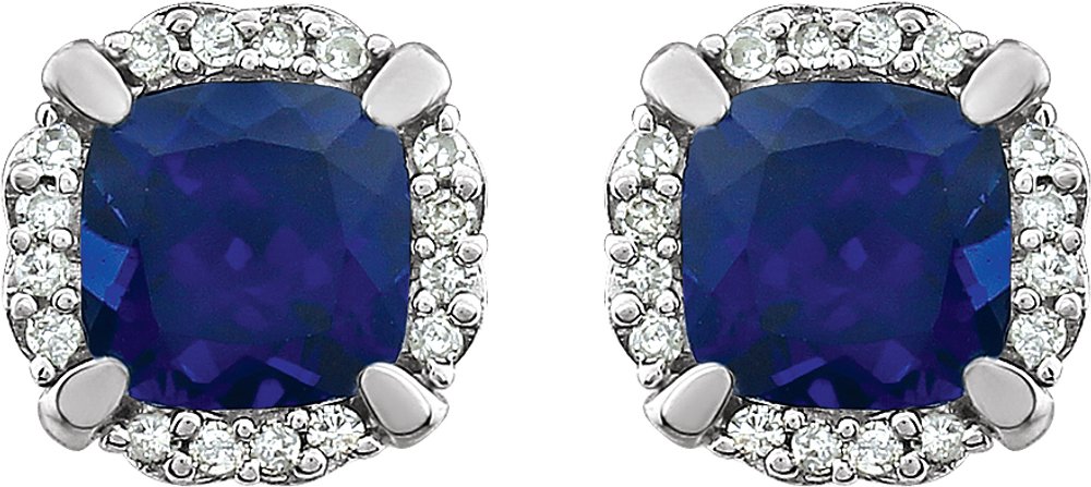 14K White Lab-Grown Blue Sapphire & 1/10 CTW Natural Diamond Earrings