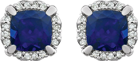 14K White Lab-Grown Blue Sapphire & 1/10 CTW Natural Diamond Earrings