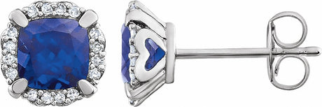 14K White Gold Lab-Grown Blue Sapphire & 1/10 CTW Natural Diamond Earrings
