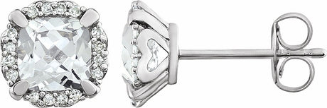 14K White Lab-Grown White Sapphire & 1/10 CTW Natural Diamond Earrings