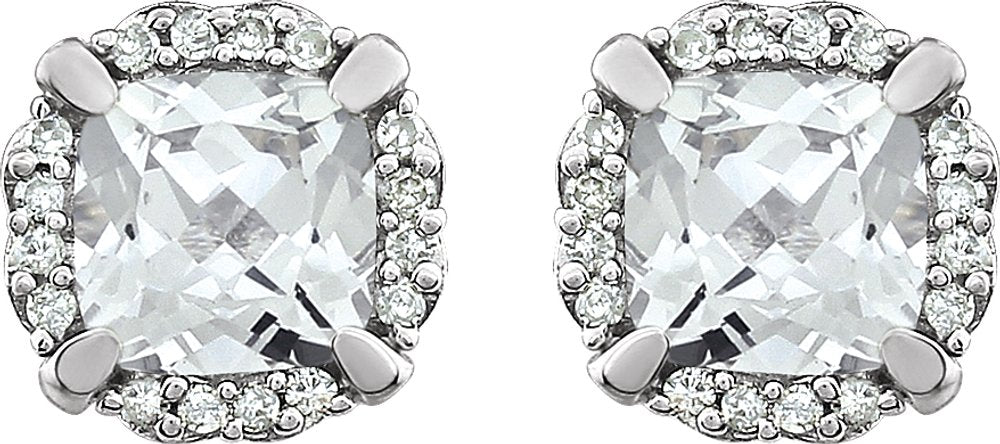 14K White Lab-Grown White Sapphire & 1/10 CTW Natural Diamond Earrings