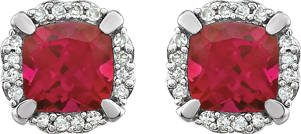 14K White Lab-Grown Ruby & 1/10 CTW Natural Diamond Earrings