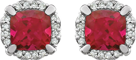 14K White Lab-Grown Ruby & 1/10 CTW Natural Diamond Earrings