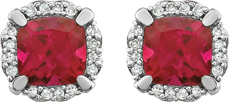 14K White Gold Lab-Grown Ruby & 1/10 CTW Natural Diamond Earrings