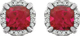 14K White Gold Lab-Grown Ruby & 1/10 CTW Natural Diamond Earrings