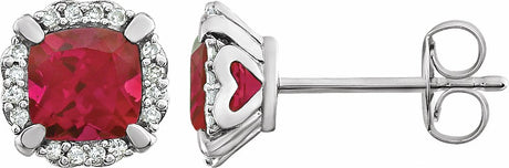 14K White Gold Lab-Grown Ruby & 1/10 CTW Natural Diamond Earrings