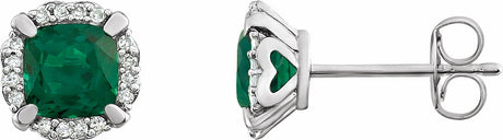 14K White Gold Lab-Grown Emerald & 1/10 CTW Natural Diamond Earrings