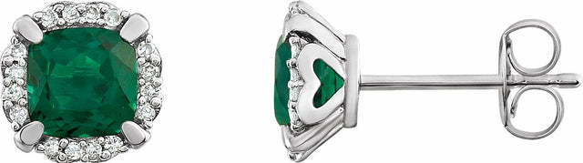 14K White Gold Lab-Grown Emerald & 1/10 CTW Natural Diamond Earrings