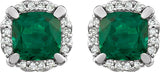 14K White Lab-Grown Emerald & 1/10 CTW Natural Diamond Earrings