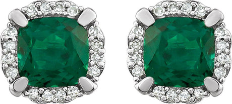 14K White Lab-Grown Emerald & 1/10 CTW Natural Diamond Earrings