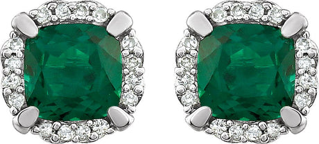 14K White Gold Lab-Grown Emerald & 1/10 CTW Natural Diamond Earrings