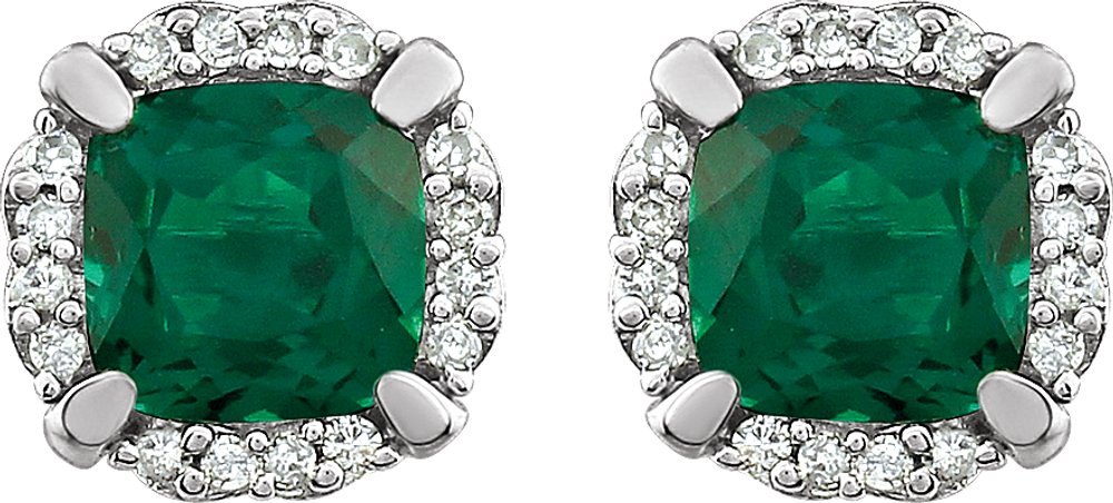 14K White Lab-Grown Emerald & 1/10 CTW Natural Diamond Earrings