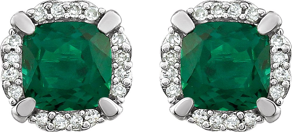 14K White Gold Lab-Grown Emerald & 1/10 CTW Natural Diamond Earrings