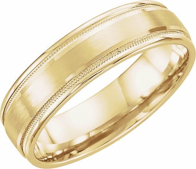 14K Yellow 7 mm Flat Edge Comfort-Fit Band with Milgrain & Satin Finish Size 7.5