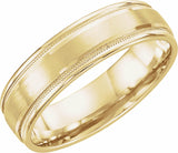 14K Yellow 7 mm Milgrain Edge Comfort-Fit Flat Band Size 10.5
