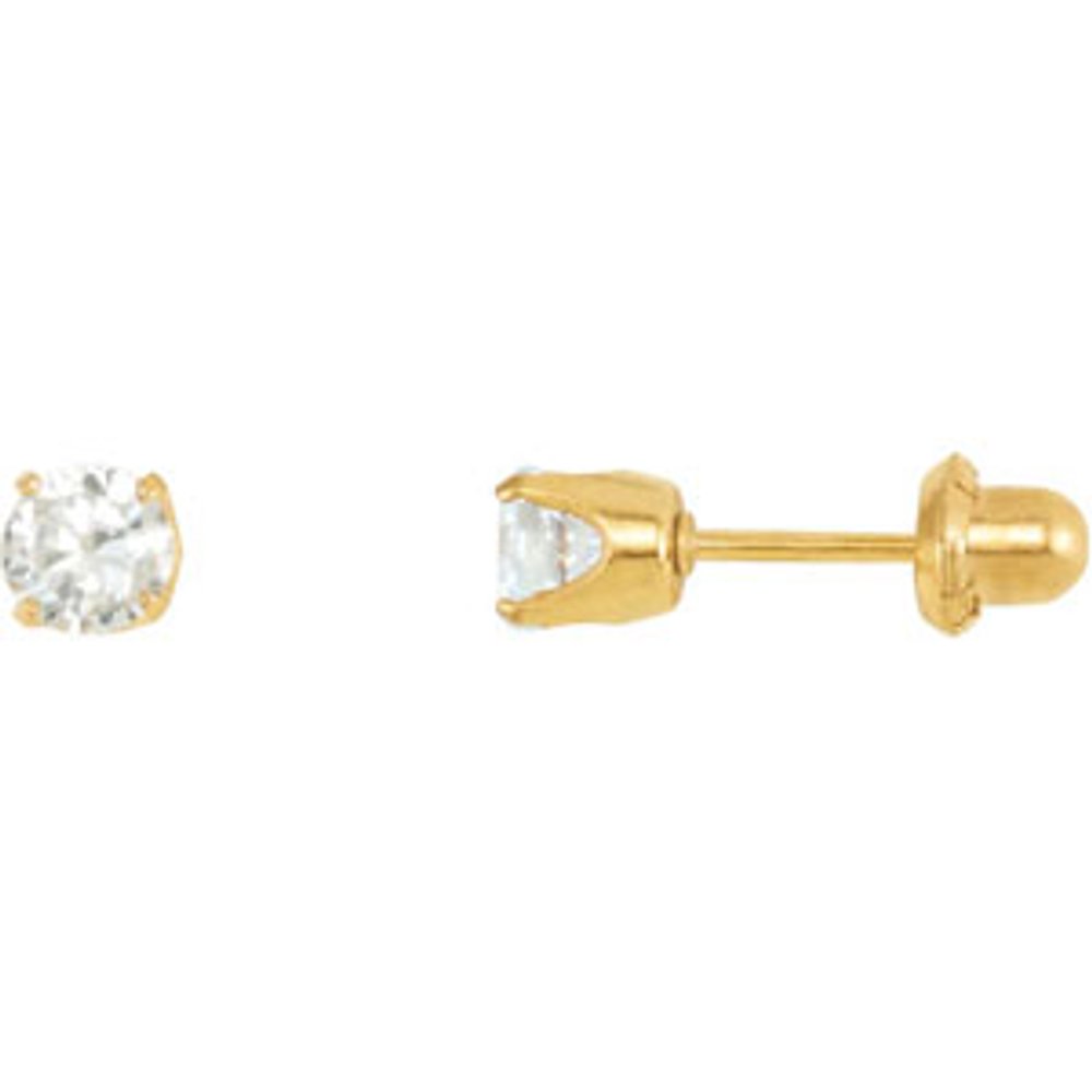 24K Gold-Plated Sterling Silver 5 mm Round Imitation White Cubic Zirconia Piercing Stud Earrings 