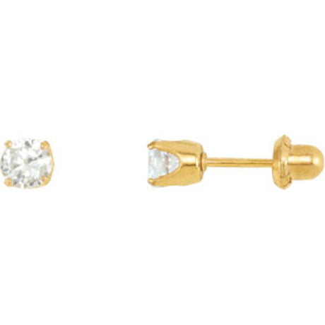 24K Gold-Plated Sterling Silver 5 mm Round Imitation White Cubic Zirconia Piercing Stud Earrings 