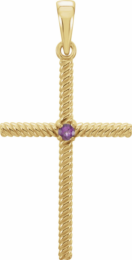 14K Yellow Natural Amethyst Cross Pendant