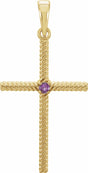 14K Yellow Natural Amethyst Cross Pendant