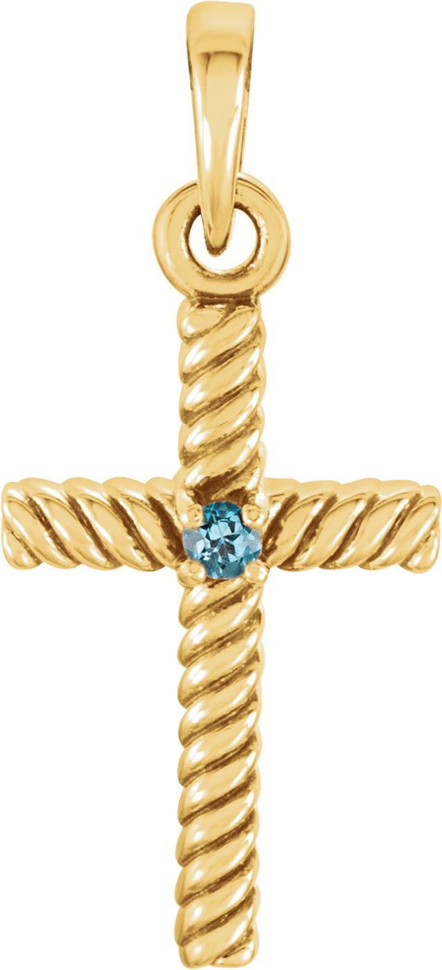 14K Yellow Natural Swiss Blue Sapphire Cross Pendant