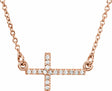 14K Rose .07 CTW Natural Diamond Sideways Cross 16-18" Necklace