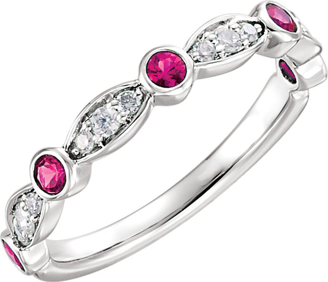 14K White Natural Ruby & 1/6 CTW Natural Diamond Ring