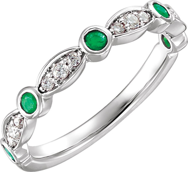 14K White Natural Emerald & 1/6 CTW Natural Diamond Ring