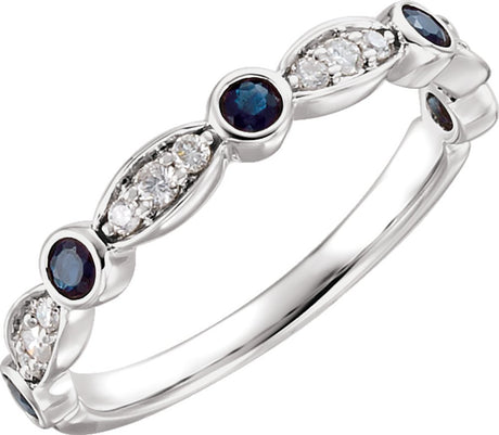 14K White Gold Natural Blue Sapphire & 1/6 CTW Natural Diamond Ring