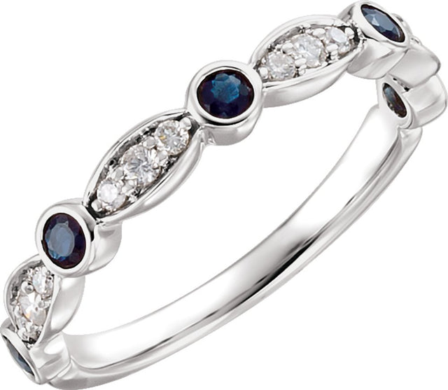 14K White Gold Natural Blue Sapphire & 1/6 CTW Natural Diamond Ring