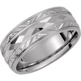 14K White Gold 6 mm Faceted Band Size 10