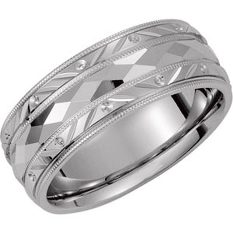14K White Gold 6 mm Faceted Band Size 10