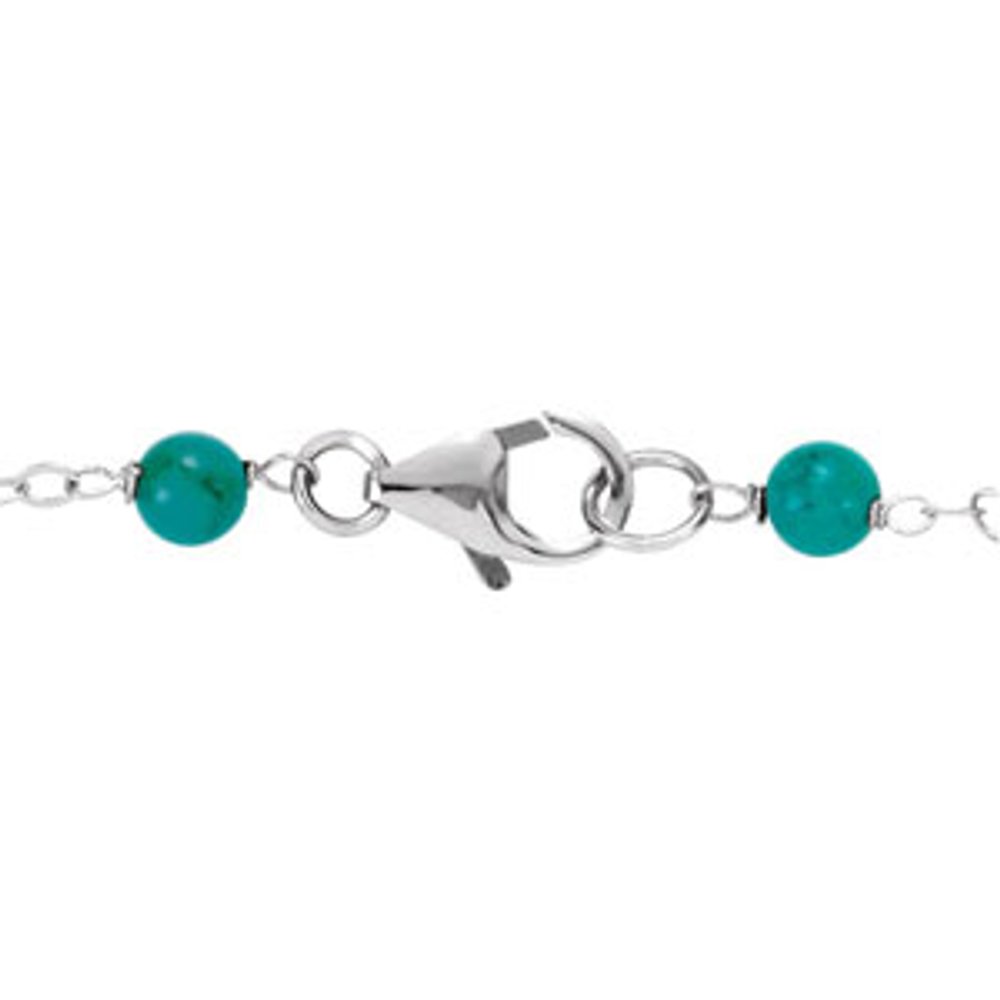 Sterling Silver Cultured White Freshwater Pearl & Natural Turquoise Station 7 1/2" Bracelet