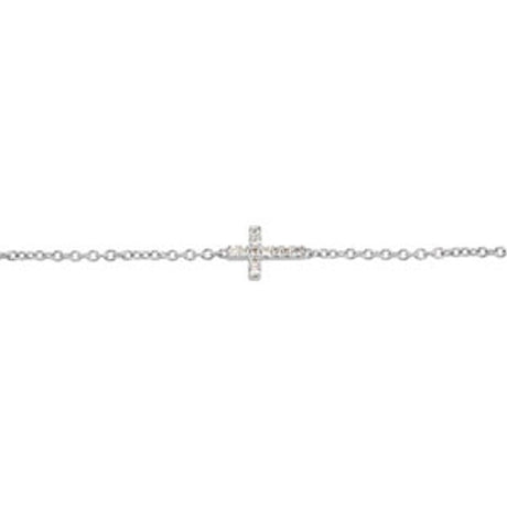 14K White Gold .04 CTW Natural Diamond Sideways Cross Youth 7" Bracelet