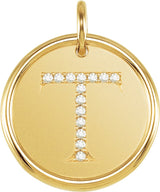 14K Yellow .07 CTW Natural Diamond Posh Mommy® Initial T Pendant